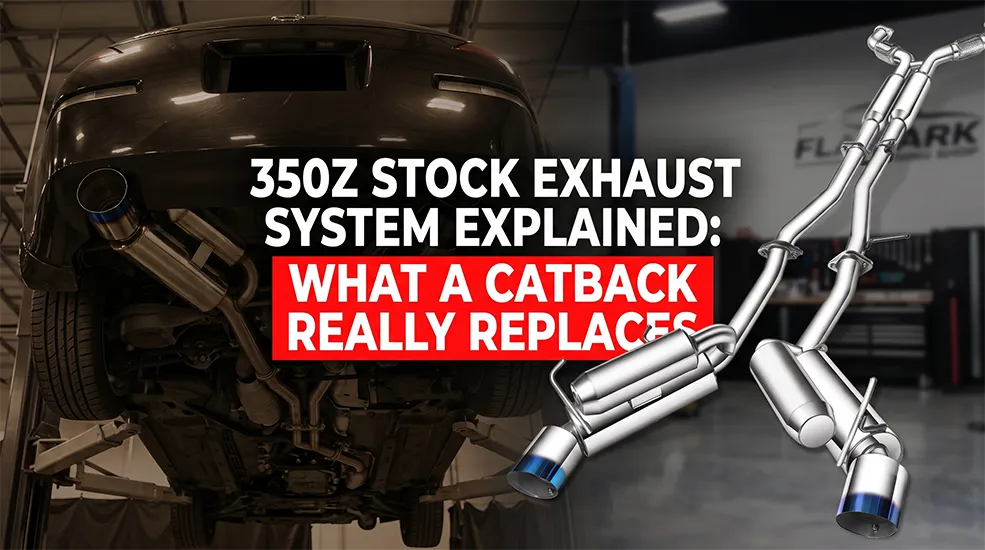 Nissan 350Z stock exhaust system compared to an aftermarket catback upgrade