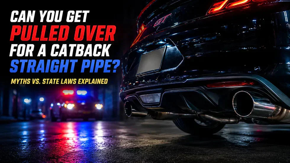 Catback straight pipe exhaust with police lights explaining whether you can get pulled over for loud exhaust
