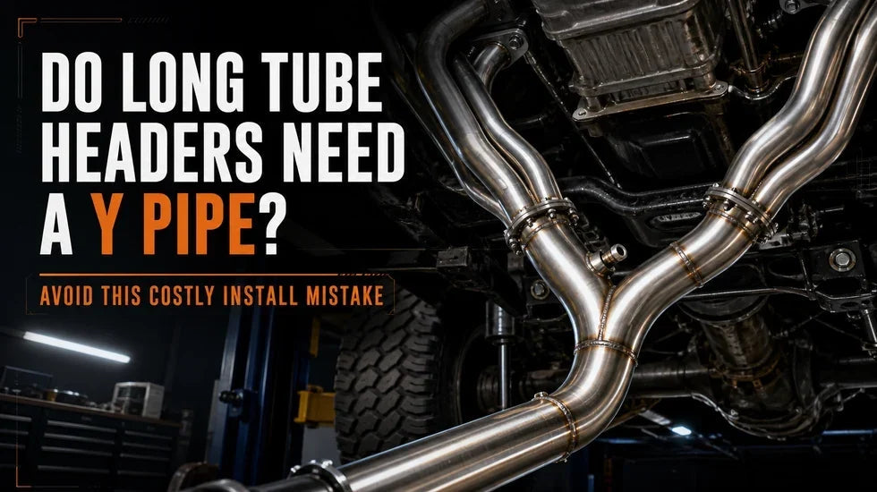 Long tube headers connected to a Y-pipe