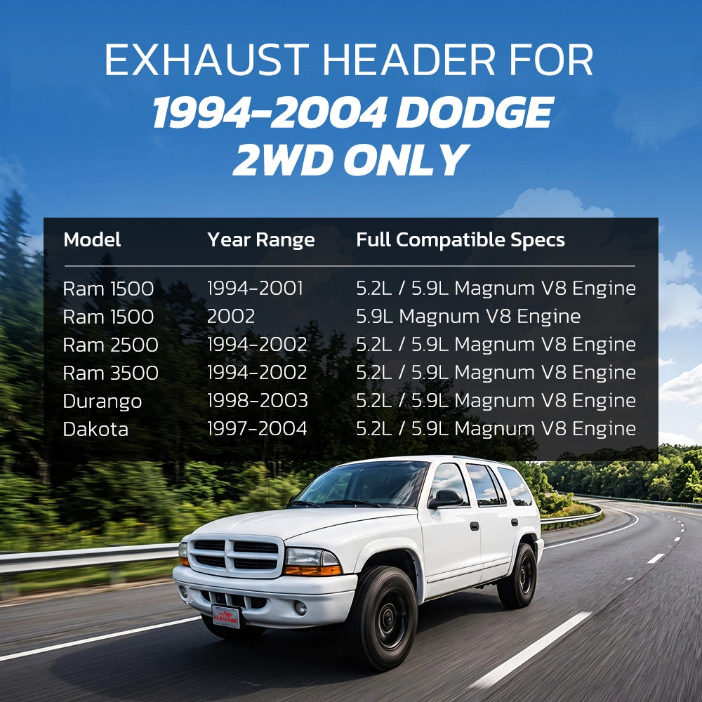 Exhaust Header for 1994-2004 Dodge Ram 1500 / 2500 / 3500 / Dakota / Durango丨5.2L / 5.9L Magnum V8丨2WD ONLY