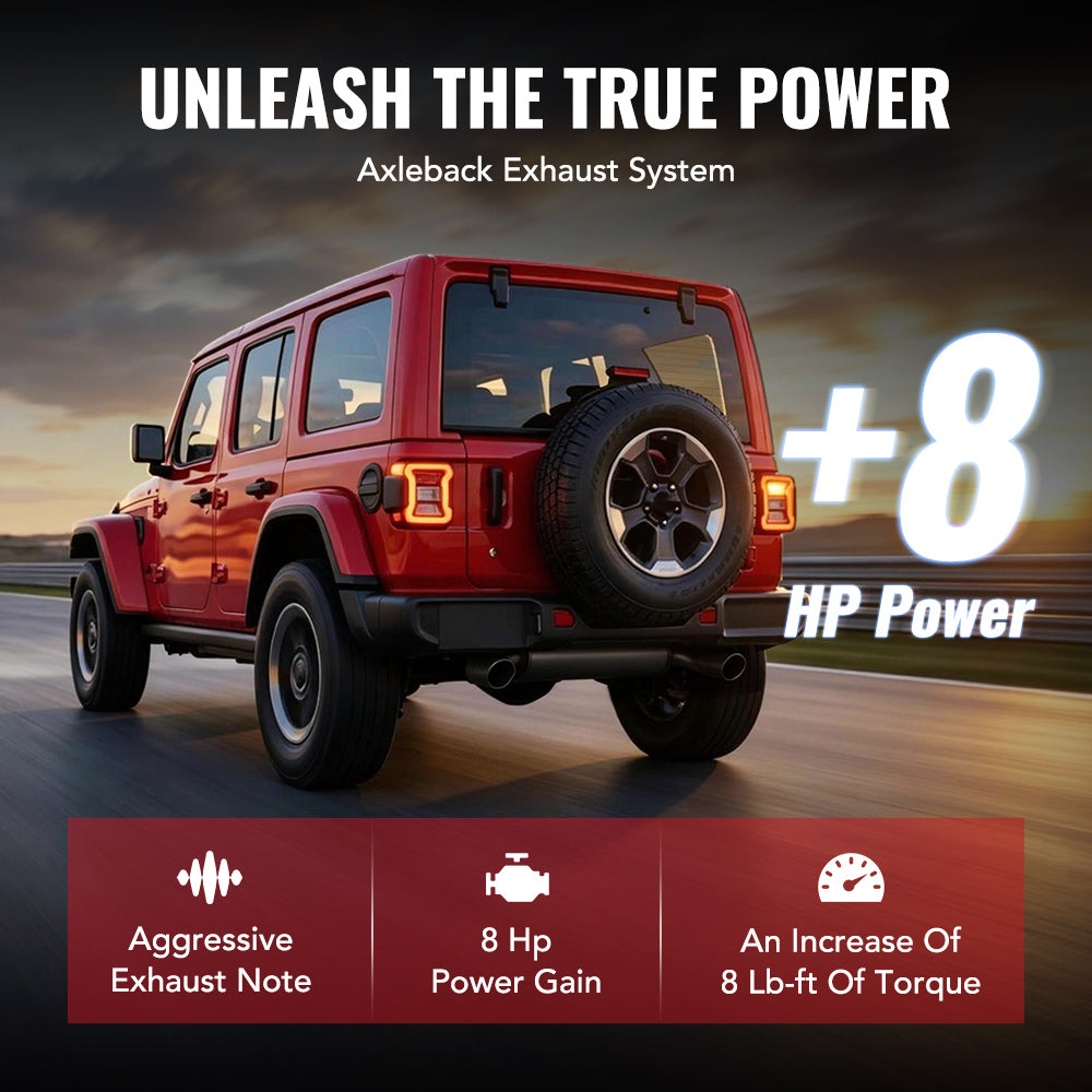 2007-2017 Jeep Wrangler JK (3.6L / 3.8L) & 2018-2023 Jeep Wrangler JL (2.0L / 3.6L) Axle-Back Exhaust System