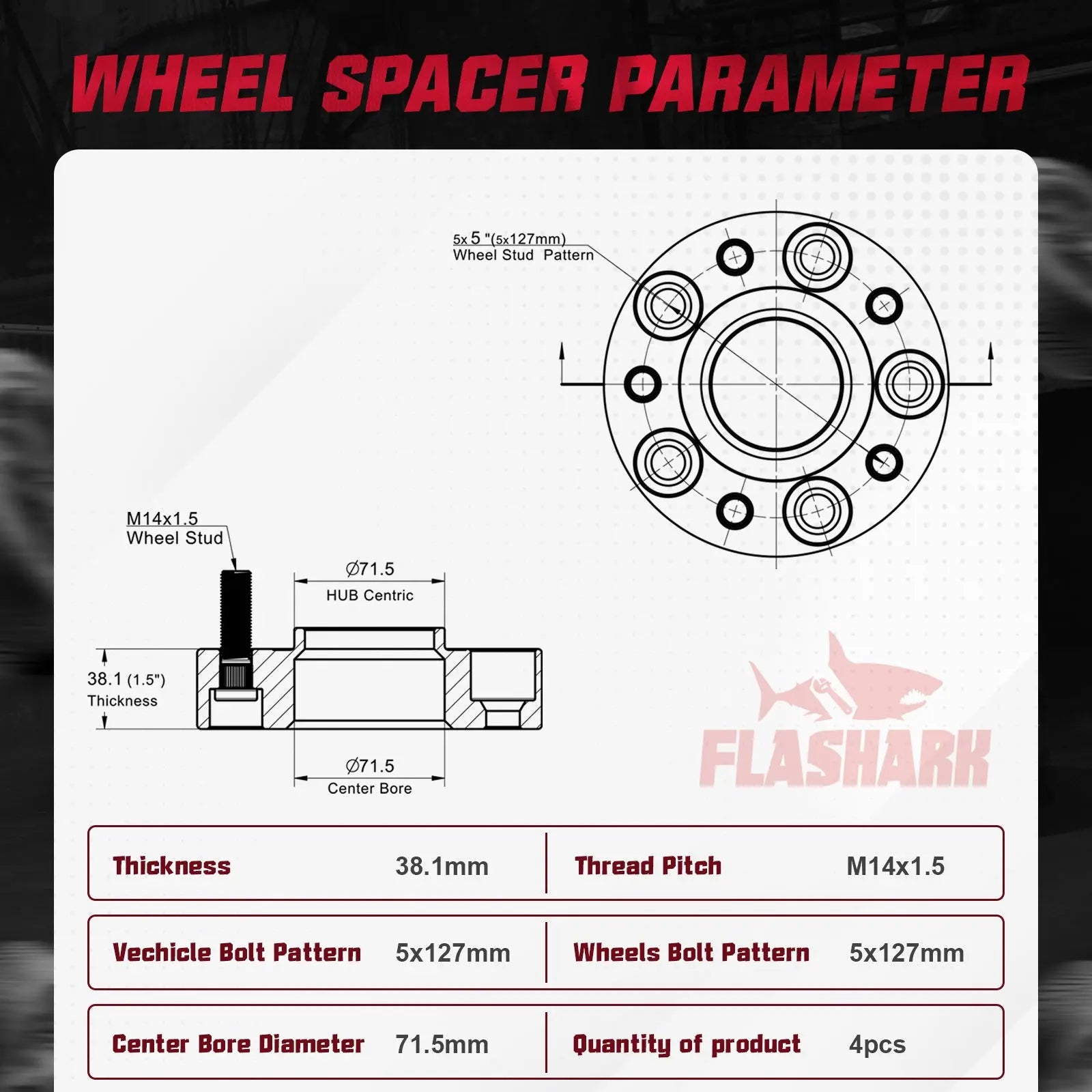 1.5 inch 2018-2022 Jeep Wrangler TJ YJ / 2011-2022 Dodge Durango 5x5" Wheel Spacers 4PCS Flashark