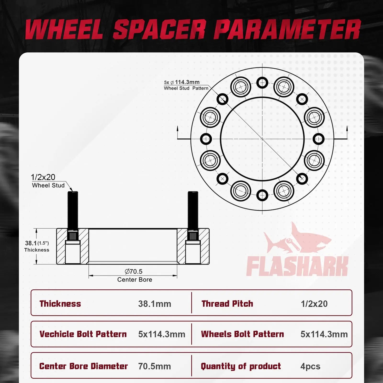 1964-2014 Ford Mustang / Lincoln / Mazda / Mercury 5x4.5" Wheel Spacers 4PCS Flashark