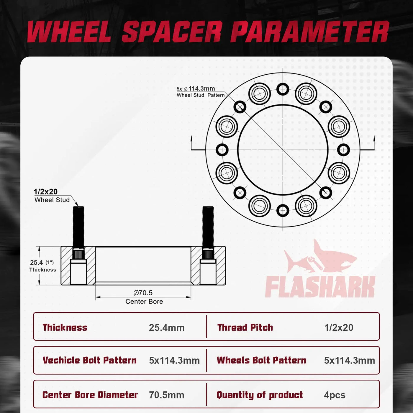 1964-2014 Ford Mustang / Lincoln / Mazda / Mercury 5x4.5" Wheel Spacers 4PCS Flashark