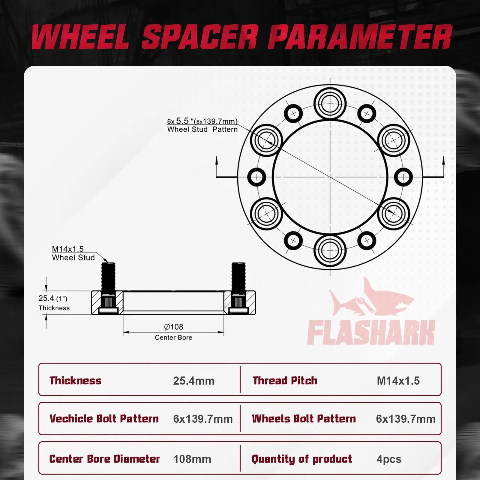 1988-2021 Chevy Chevrolet Silverado GMC Cadillac 1500 2500 6x5.5" Wheel Spacers 4PCS Flashark