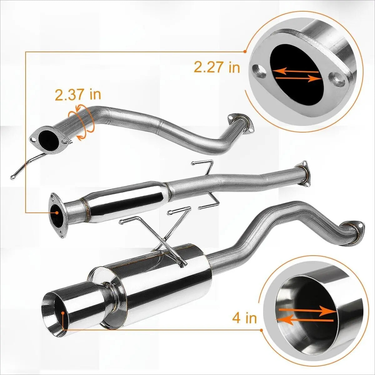 1992-2000 Honda Civic 1.6L 4 Inch Burnt Rolled Muffler Tip 2.25" Catback Exhaust System Flashark