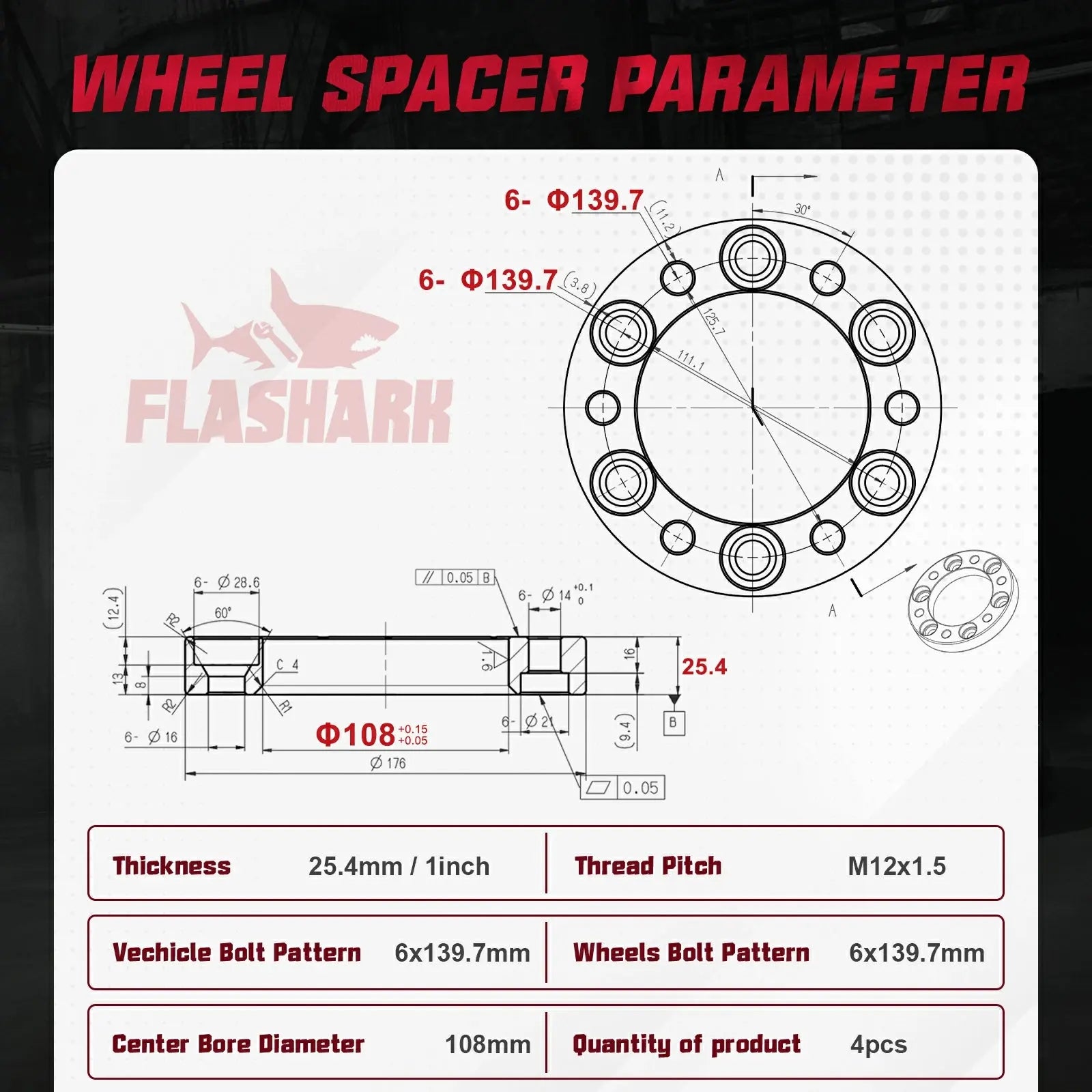 1993-2022 Tacoma 4Runner Tundra FJ Land Cruiser Black 6X5.5 Wheel Spacers 4PCS Flashark