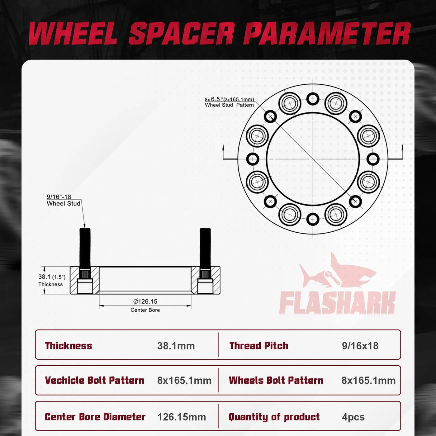 1994-2010 Dodge Ram 2500 3500 / 1967-2002 Ford 250 350 8x6.5" Wheel Spacers 4PCS Flashark