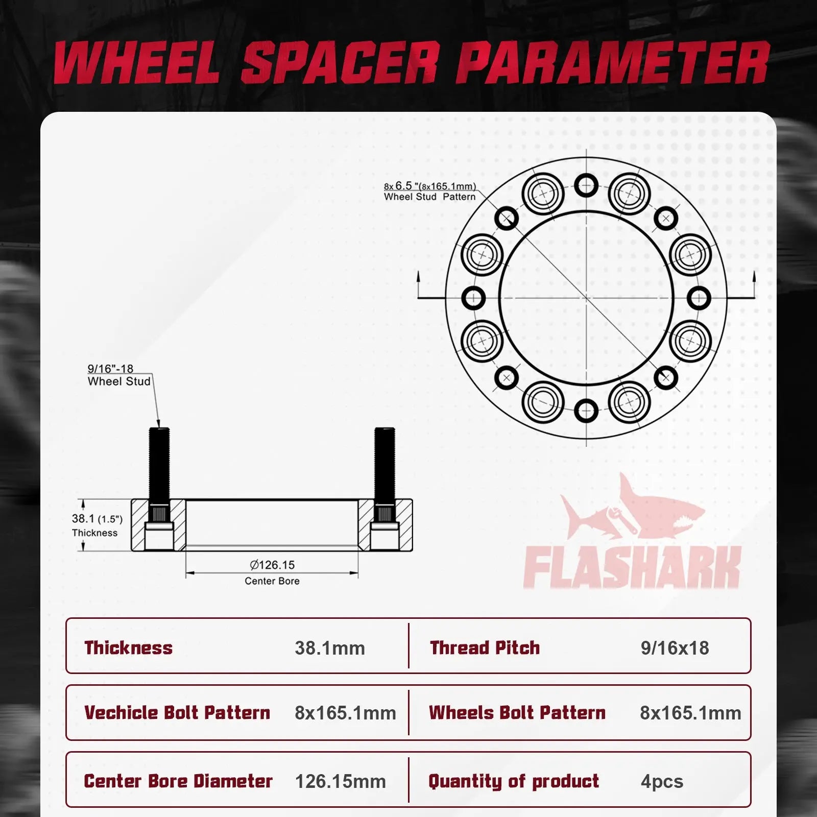 1994-2010 Dodge Ram 2500 3500 / 1967-2002 Ford 250 350 8x6.5" Wheel Spacers 4PCS Flashark