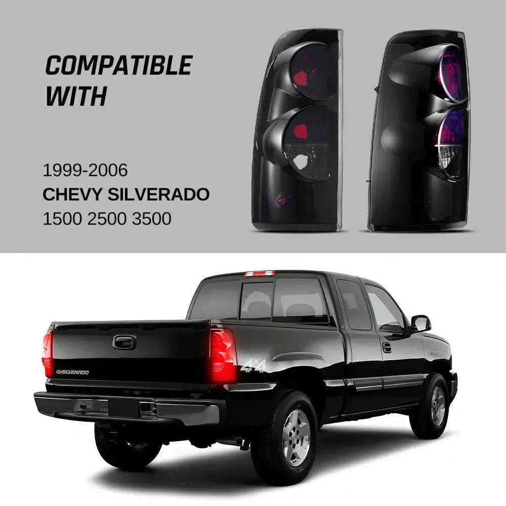 1999-2007 Chevy Silverado GMC Sierra Black Smoke Tail Light Assembly - Driver + Passenger (Left + Right) Set Flashark
