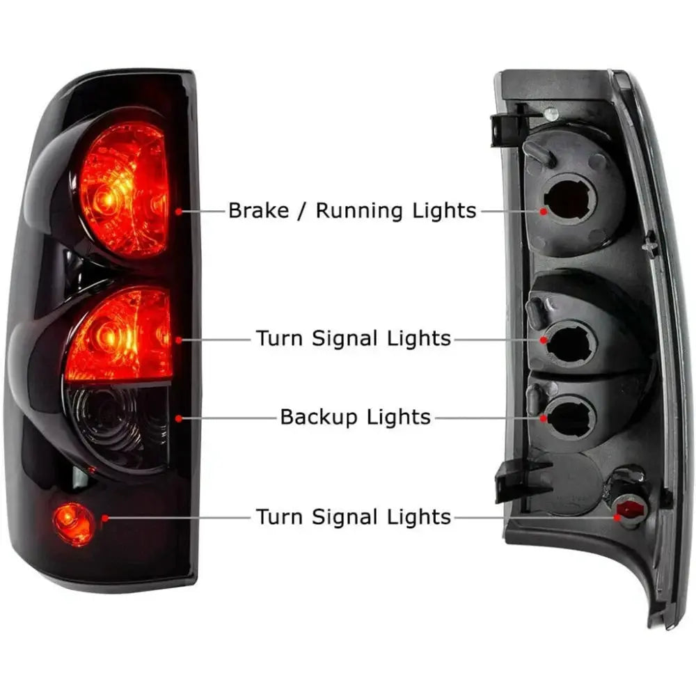 1999-2007 Chevy Silverado GMC Sierra Black Smoke Tail Light Assembly - Driver + Passenger (Left + Right) Set Flashark