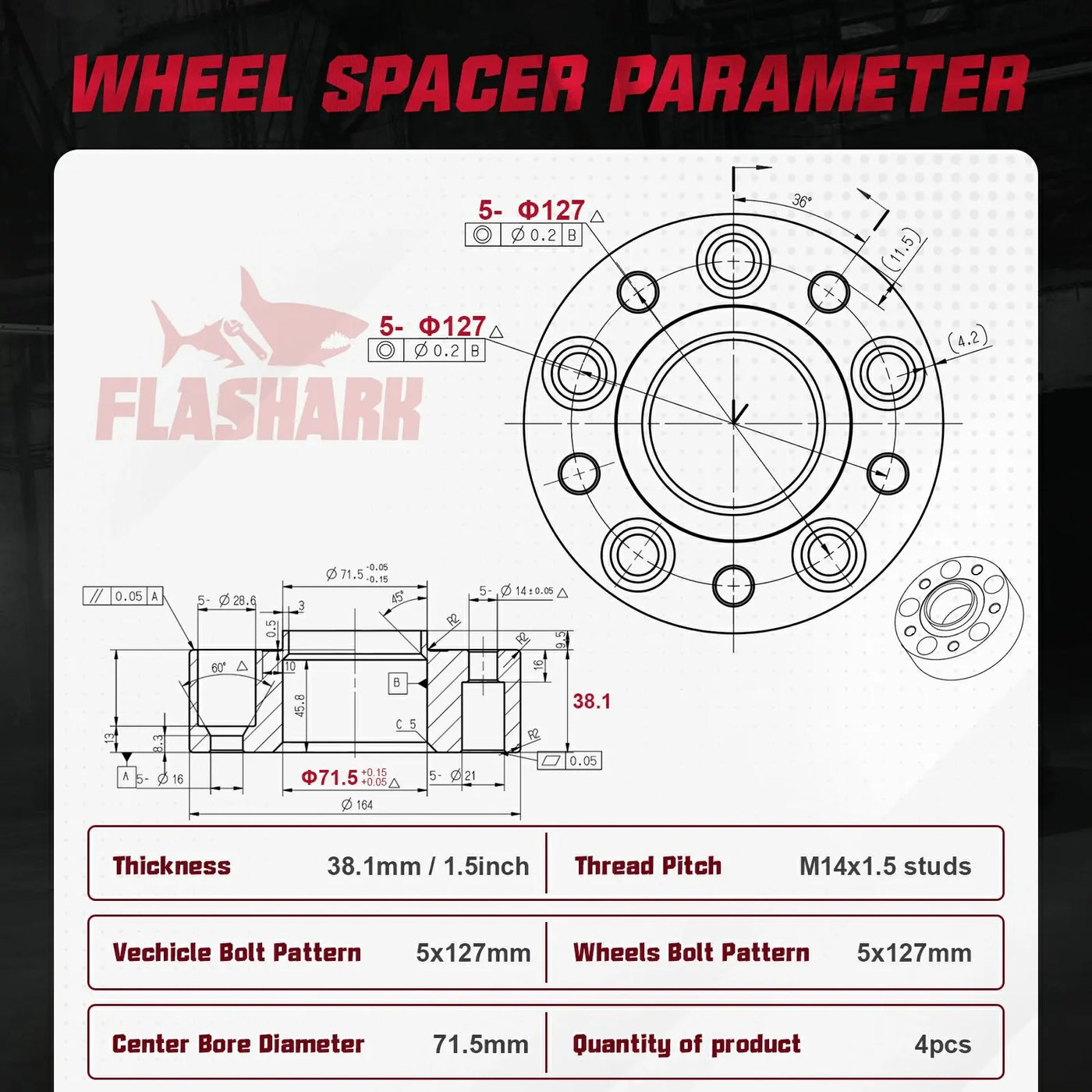 1999-2010 Grand Cherokee WJ WK, 2007-2018 Wrangler JK JKU, 2006-2010 Commander XK Black 5X5 Wheel Spacers 4PCS Flashark