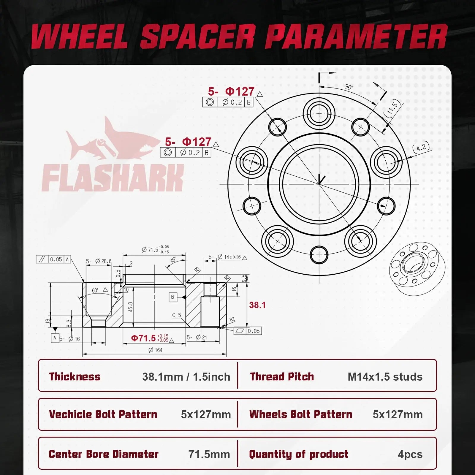 1999-2010 Grand Cherokee WJ WK, 2007-2018 Wrangler JK JKU, 2006-2010 Commander XK Black 5X5 Wheel Spacers 4PCS Flashark