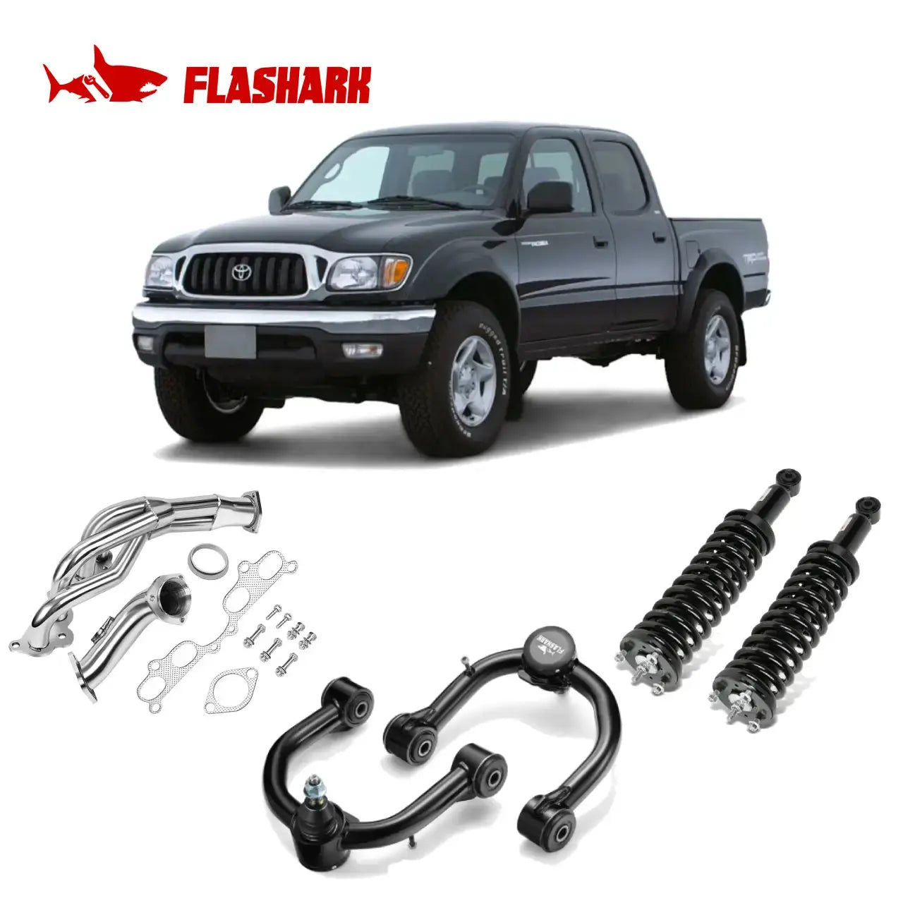 Exhaust Header/Front Strut/Upper Control Arms All-In-One Kit for 1995-2001 Toyota Tacoma 2.4L/2.7L L4 Flashark