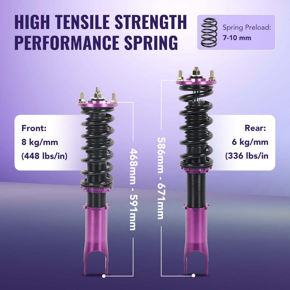 Amortiguadores tipo coilover 2D 2.0 DOHC para Honda S2000 Base Convertible 2000-2009, 4 piezas