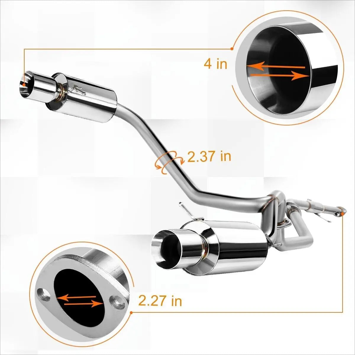 2003-2006 Hyundai Tiburon 2.7L V6 4" Rolled Muffler Tip GT/SE Catback Exhaust System 2-Door Flashark