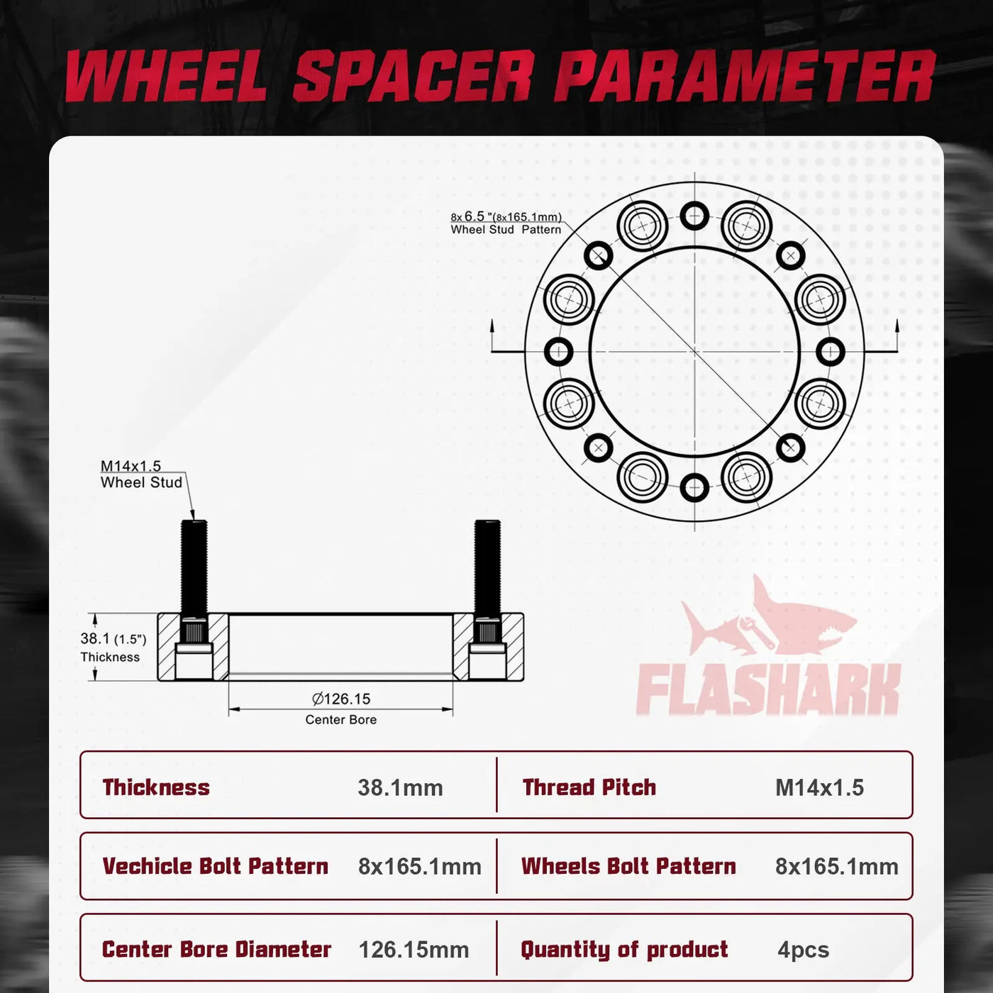 2014-2022 Dodge Ram 2500 3500 / 1988-2013 Chevrolet Silverado GMC 8X6.5" Wheel Spacers 4PCS Flashark