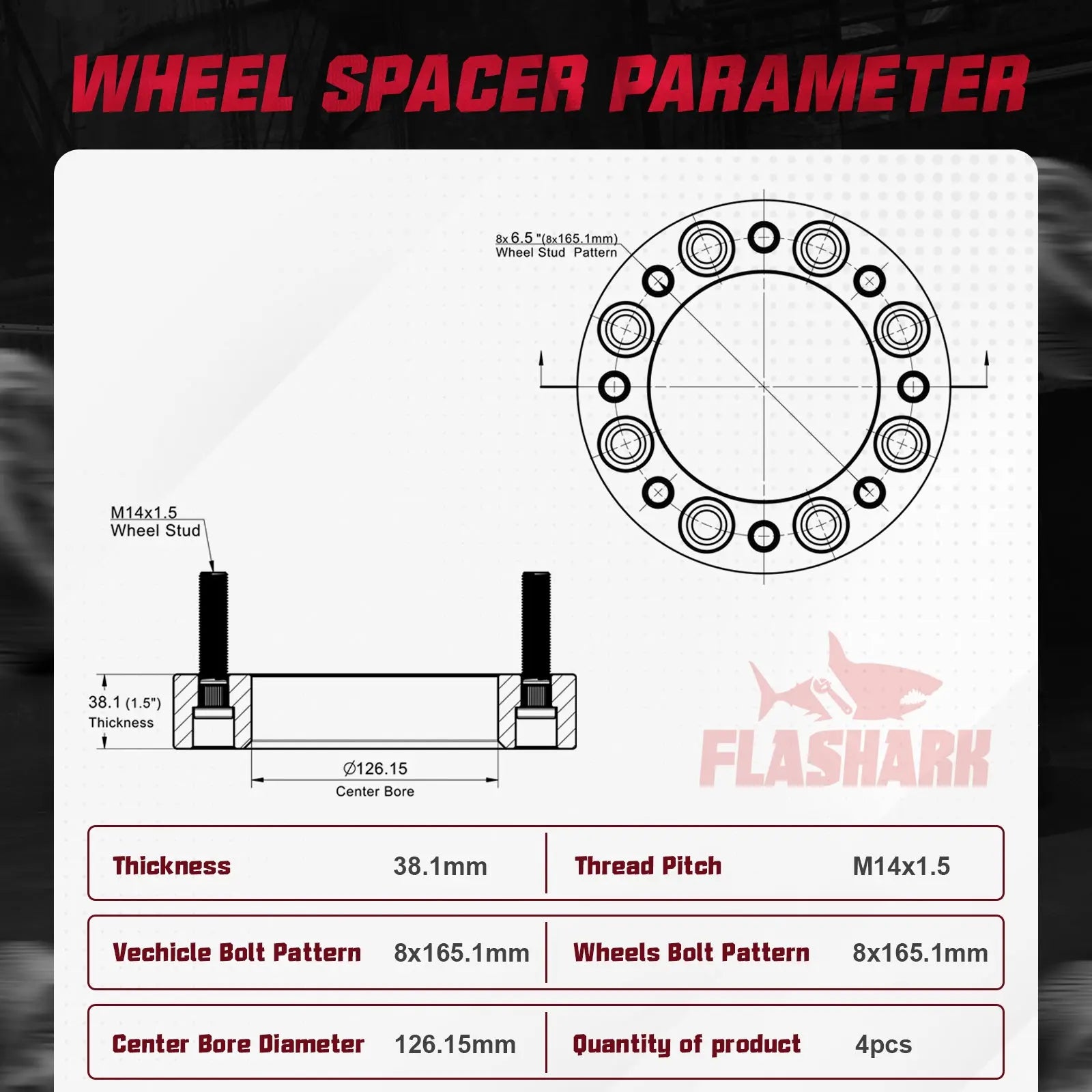 2014-2022 Dodge Ram 2500 3500 / 1988-2013 Chevrolet Silverado GMC 8X6.5" Wheel Spacers 4PCS Flashark