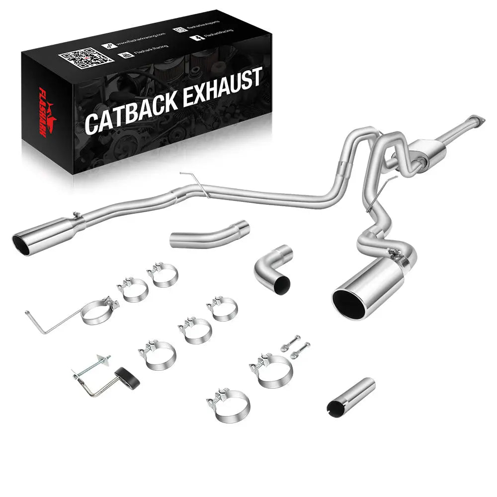 2015-2020 Ford F150 3" Cat-Back Exhaust Black / Polished Muffler Tips 2.7L 3.5L 5.0L Flashark