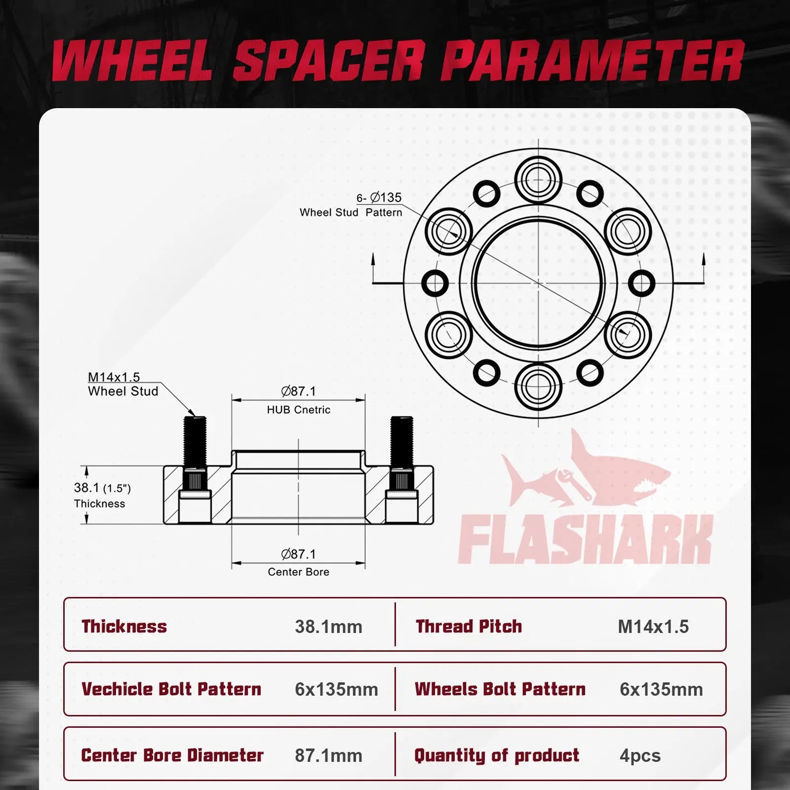 2015-2022 Ford F150 / Lincoln Navigator 1.25"/1.5"/2" 6x135mm Wheel Spacers 4PCS Flashark