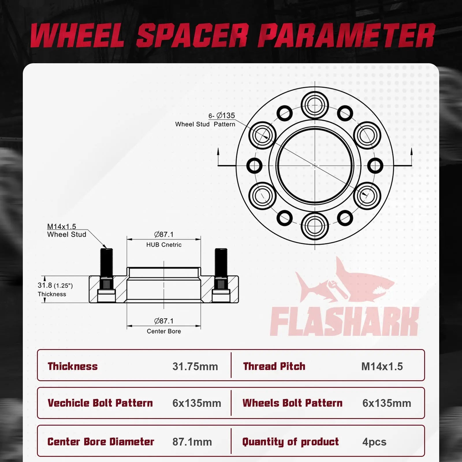 2015-2022 Ford F150 / Lincoln Navigator 1.25"/1.5"/2" 6x135mm Wheel Spacers 4PCS Flashark
