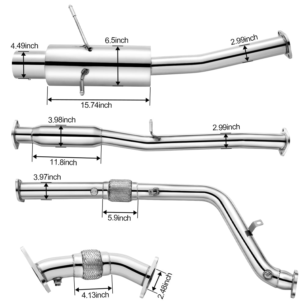 2002-2007 Subaru WRX/STI GD EJ205 Catback Exhaust 3" Pipe 4.5" Muffler Tip + Downpipe Up-pipe