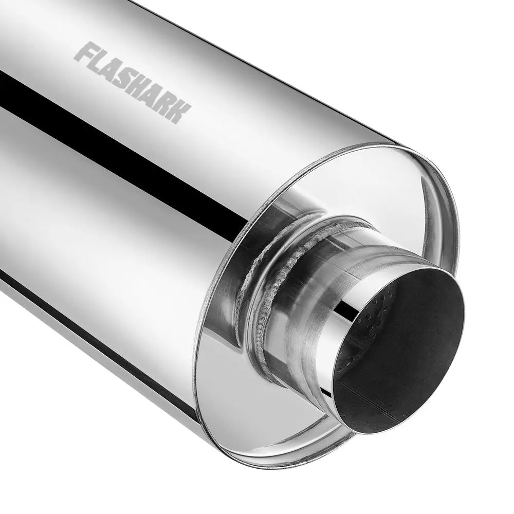 4.0 in. Inlet, 18 in. Overall Exhaust Resonator 12 in. Body, 8 in. Diameter Flashark