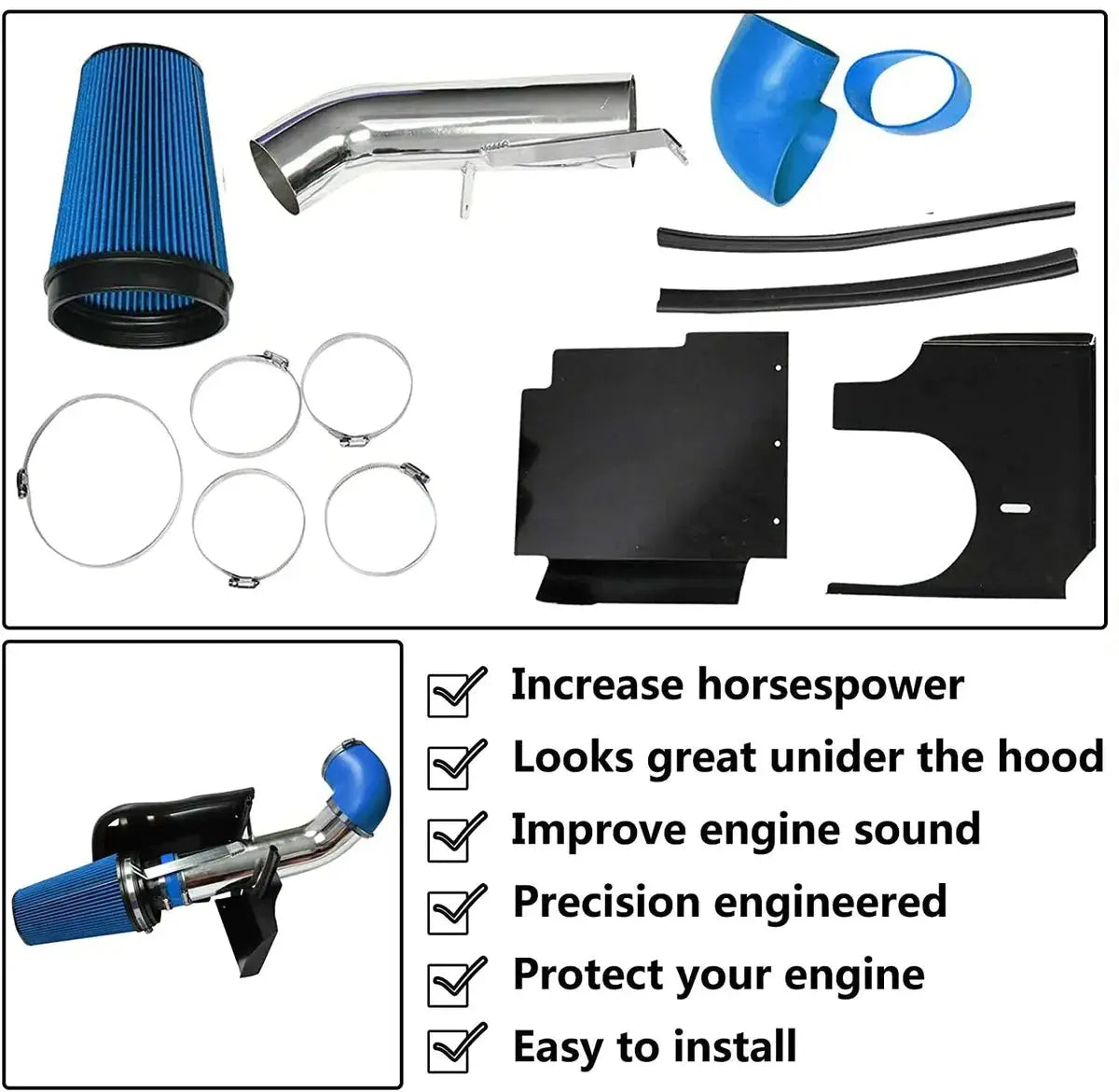 Exhaust Header/4" Cold Air Intake Kit for 1999-2006 GMC Chevrolet Flashark