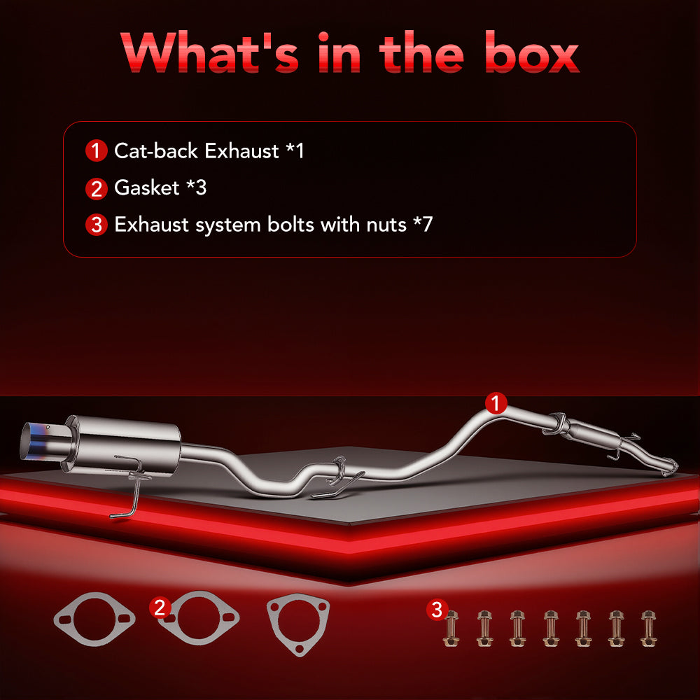 2.25" Catback Exhaust System For 1992-2000 Honda Civic 1.6L with 4" Burnt Rolled Muffler Tip