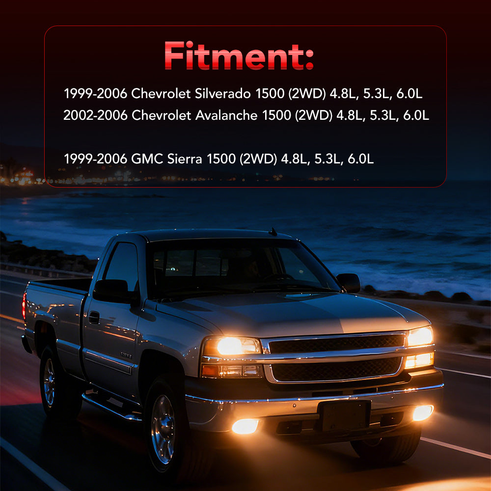 Colectores de escape de tubo largo para Chevy/GMC Silverado/Avalanche/Sierra 1500 4.8L/5.3L/6.0L (1999-2006) con entrada de aire frío opcional.