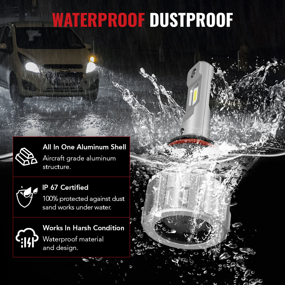 9005/HB3 9006/HB4 120W 6500K 22000LM White IP67 LED Headlight Bulbs 2 Pairs