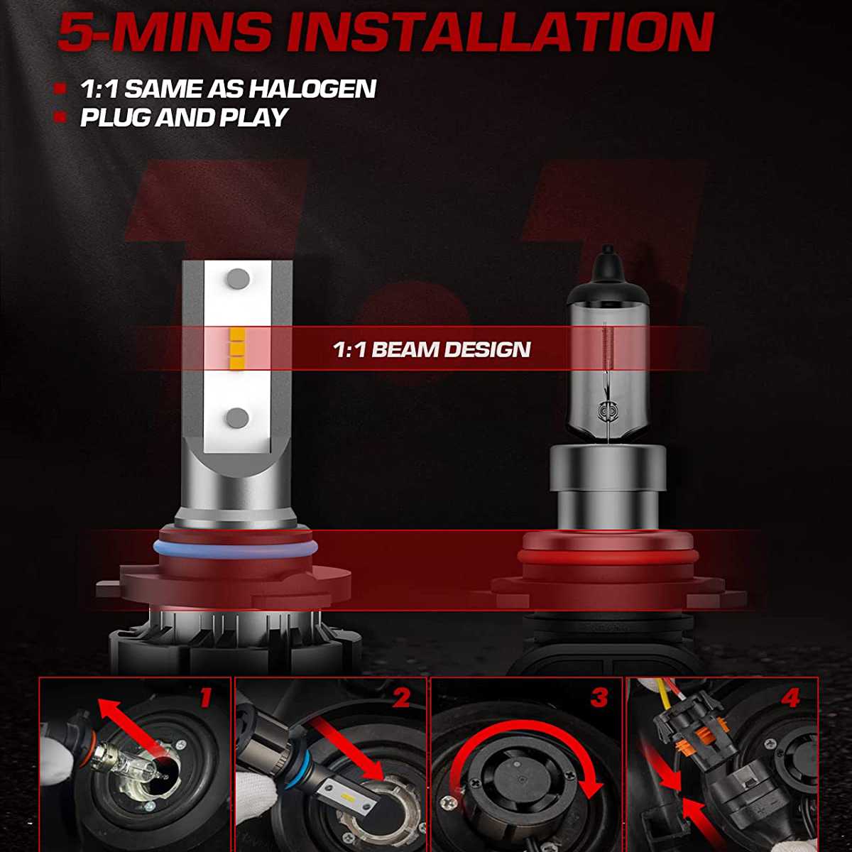 9006 HB4 LED Headlight Bulbs 60W 15000LM 6000K | 2 Bulbs Flashark