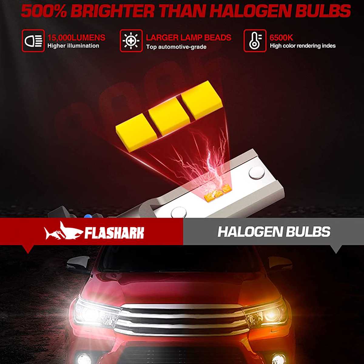9006 HB4 LED Headlight Bulbs 60W 15000LM 6000K | 2 Bulbs Flashark
