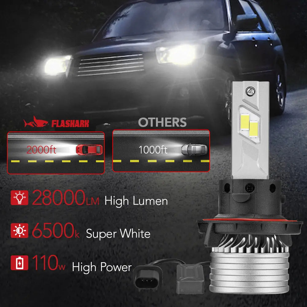 X4i H13/9008 110W 6500K 28000LM White IP67 LED Headlight Bulbs 2Pcs Flashark