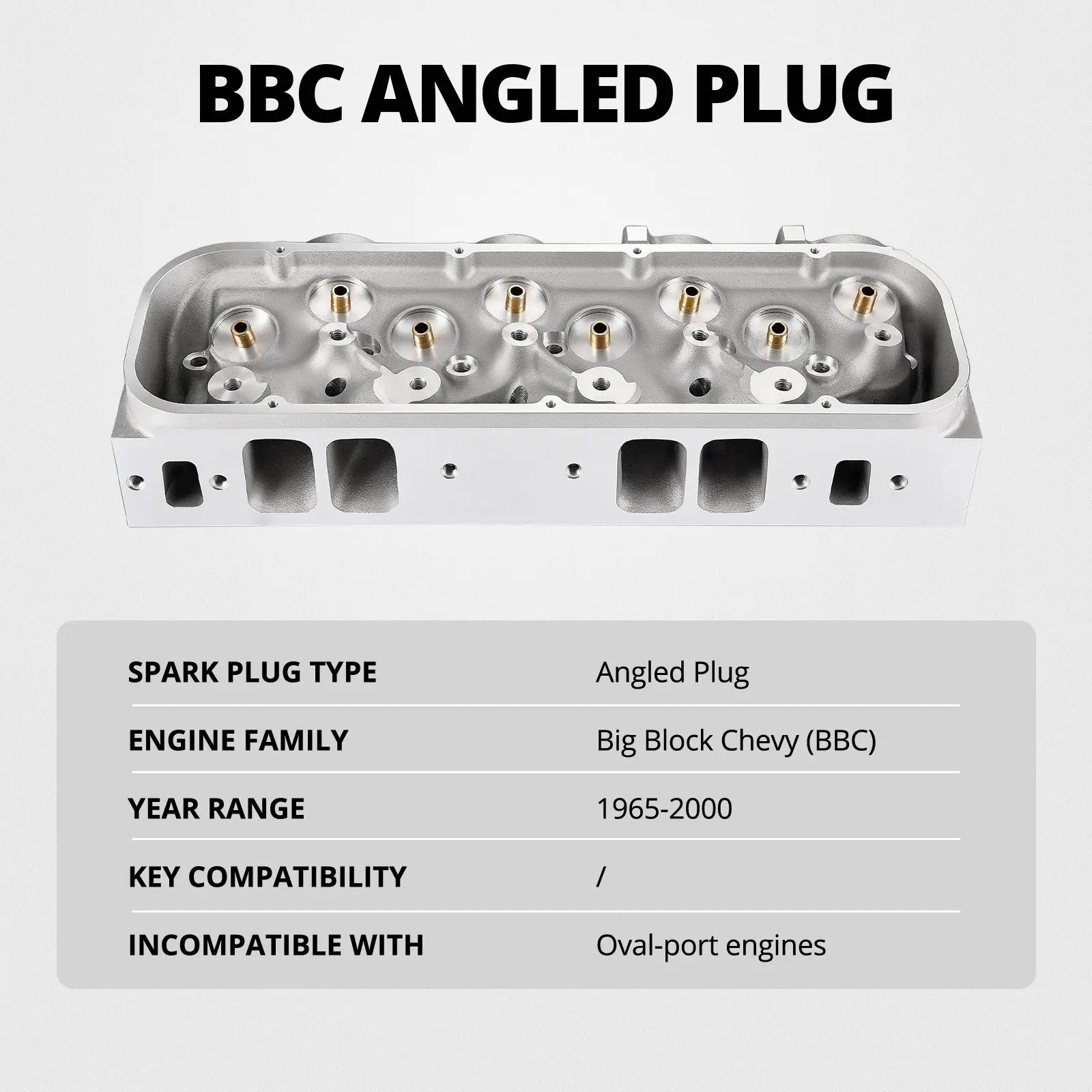 Cast Aluminum Cylinder Head for BBC Engines (Angled Plug) — Fits 1965-2000 Chevy V8 (396/427/454/502) (Copy) Flashark