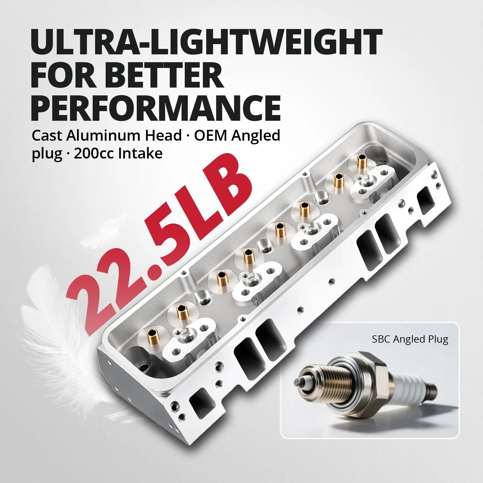 Cast Aluminum Cylinder Head for SBC Engines (Angled Plug) – Fits 1960-1986 Chevy V8 (302/327/350/383/400) (Copy) Flashark