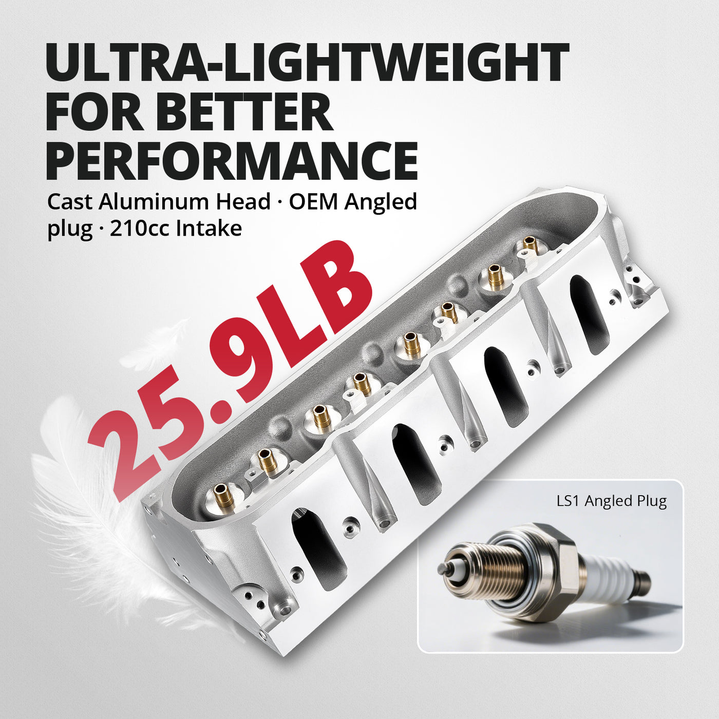 Culata de aluminio fundido para motores LS1 (tapón angular) – Compatible con Chevrolet LS1 de 1997 a 2003