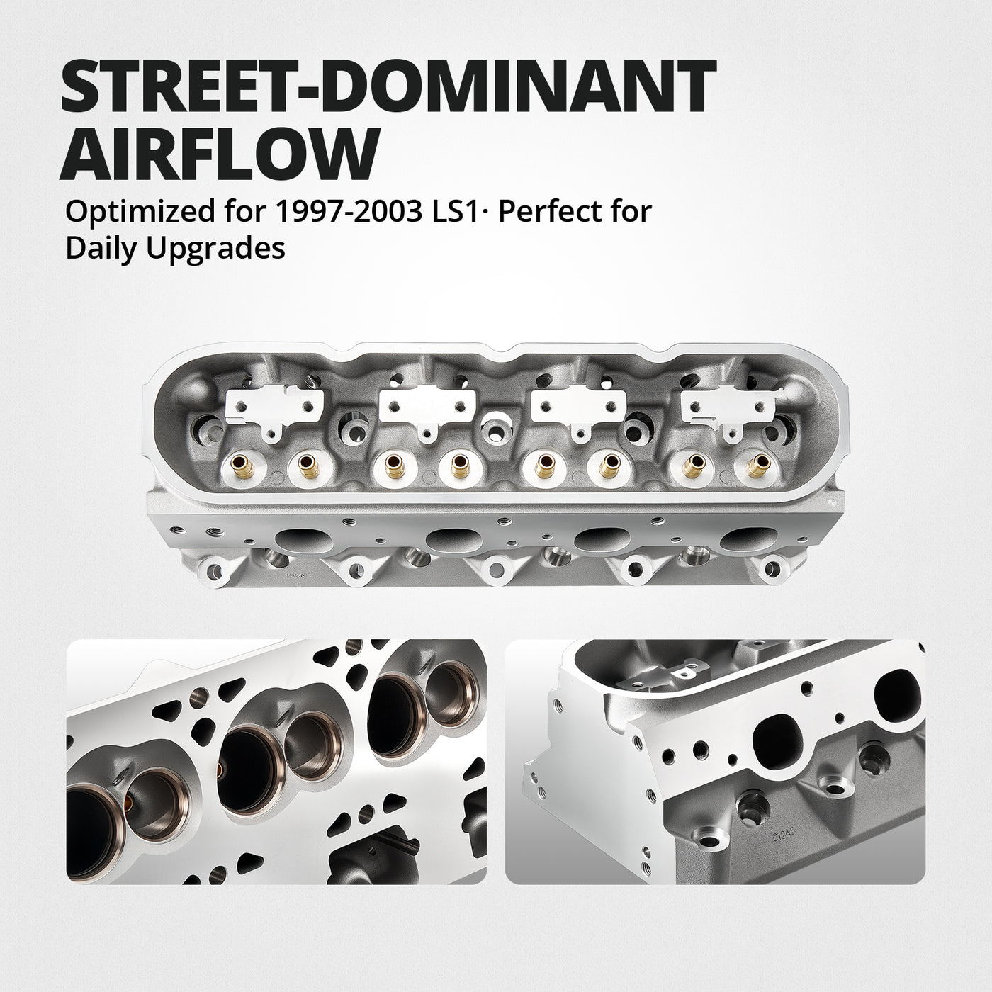 Culata de aluminio fundido para motores LS1 (tapón angular) – Compatible con Chevrolet LS1 de 1997 a 2003