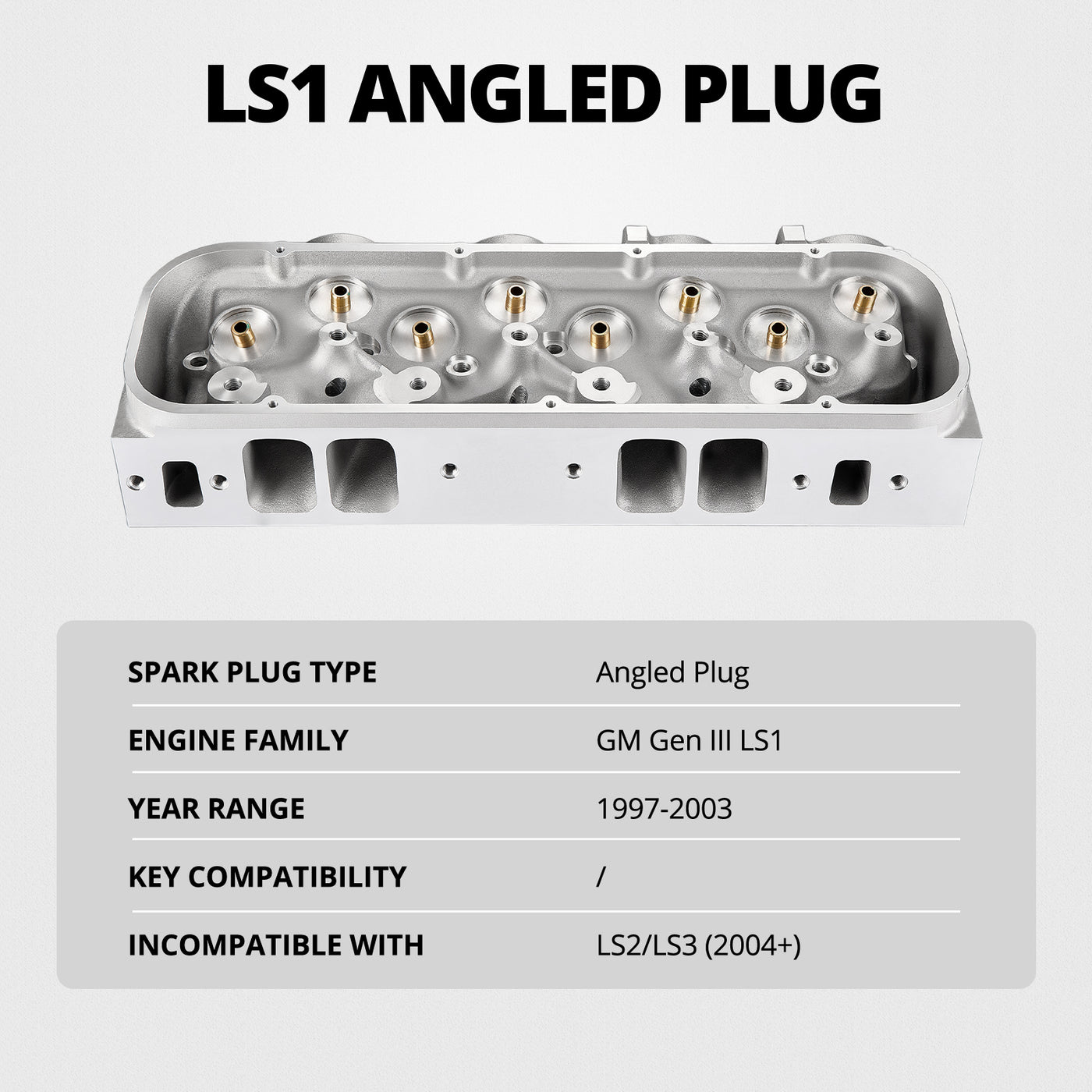 Culata de aluminio fundido para motores LS1 (tapón angular) – Compatible con Chevrolet LS1 de 1997 a 2003