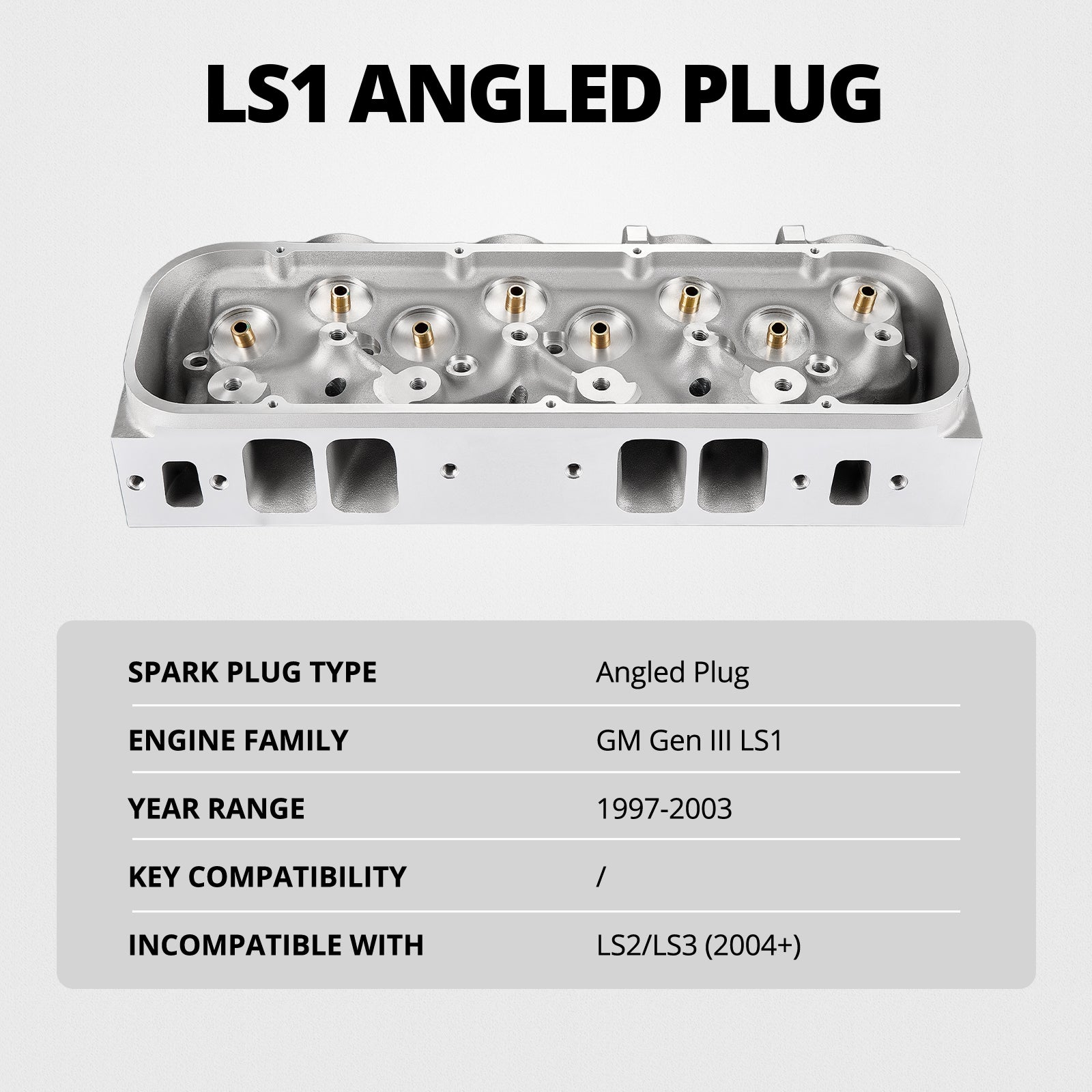 Cast Aluminum Cylinder Head for LS1 Engines (Angled Plug) – Fits 1997-2003 Chevrolet LS1