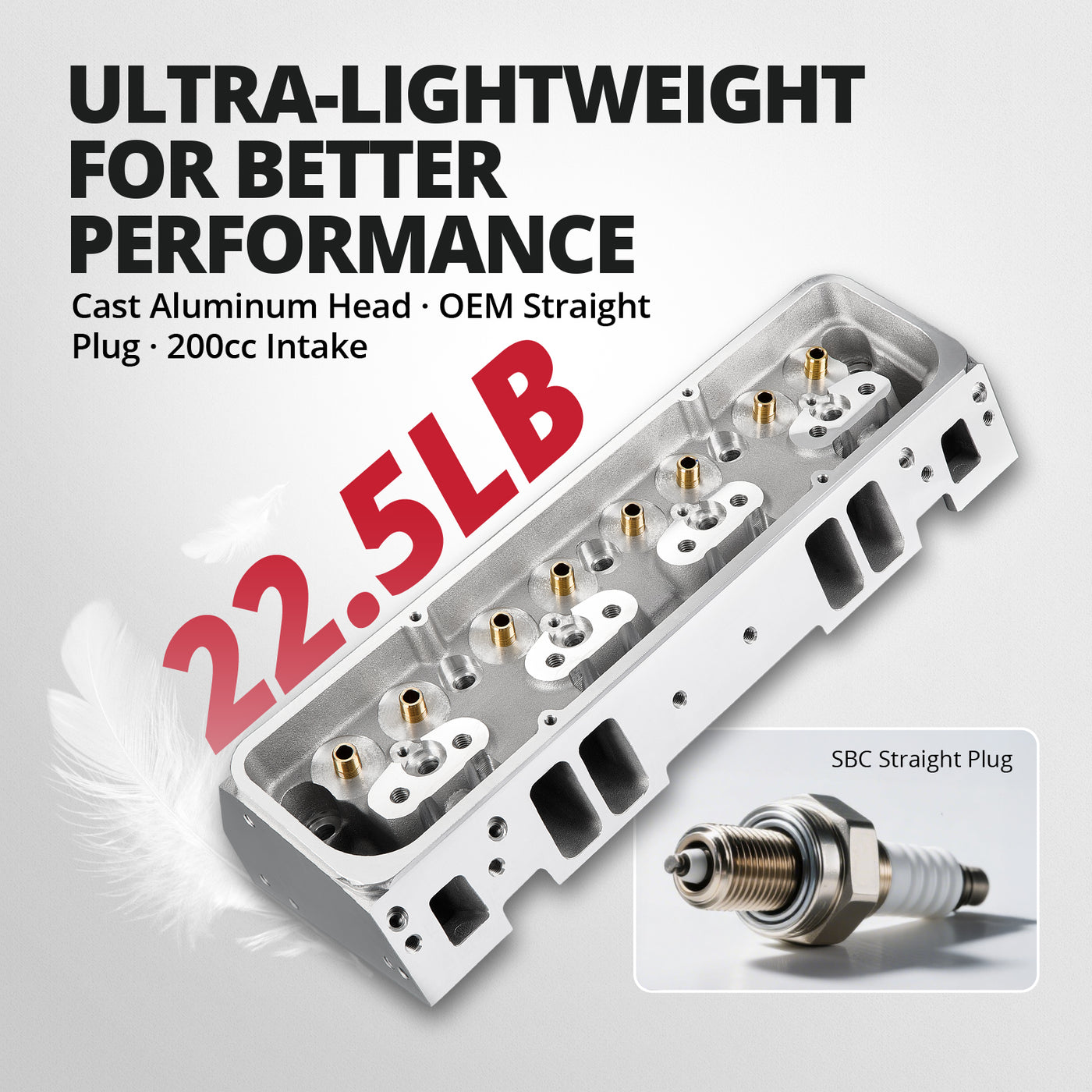 Cast Aluminum Cylinder Head for SBC Engines (Straight Plug) – Fits 1960-1986 Chevy V8 (302/327/350/383/400)