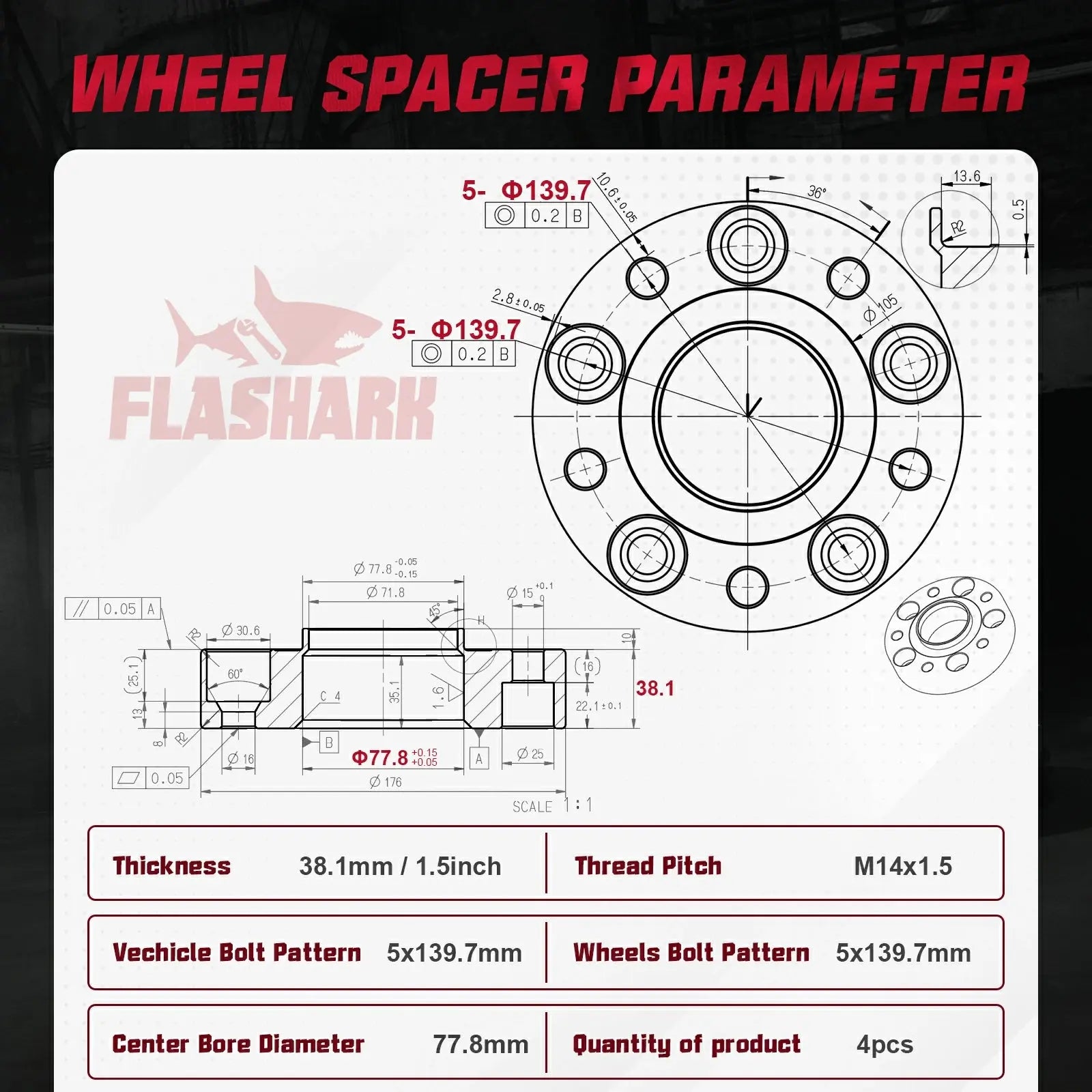 2012-2018 Ram 1500 Pick Up Trucks(DS/DJ) 5x5.5 Wheel Spacers 4PCS Flashark