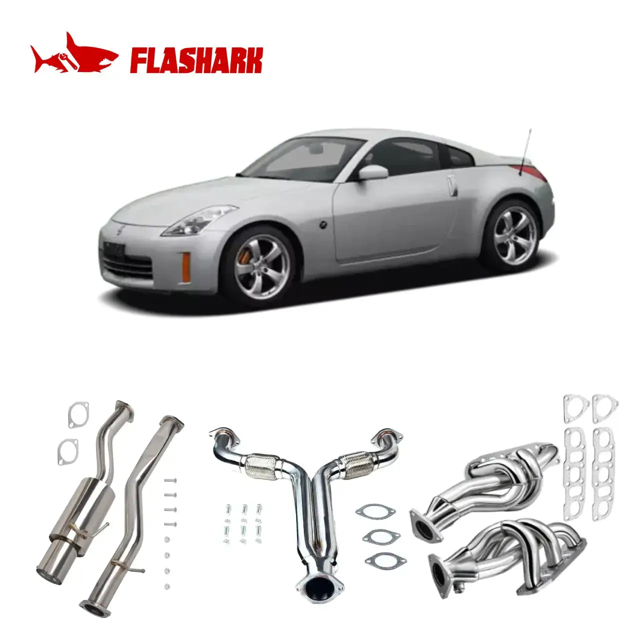 Exhaust Header/Catback/Downpipe Exhaust All-In-One Kit for 2003-2006 Nissan 350Z 3.5L 2005, 2007 Infiniti G35 Flashark