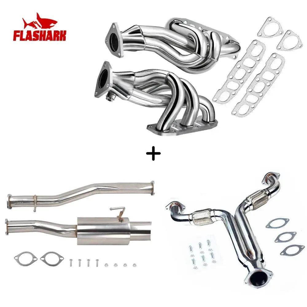 Exhaust Header/Catback/Downpipe Exhaust All-In-One Kit for 2003-2006 Nissan 350Z 3.5L 2005, 2007 Infiniti G35 Flashark