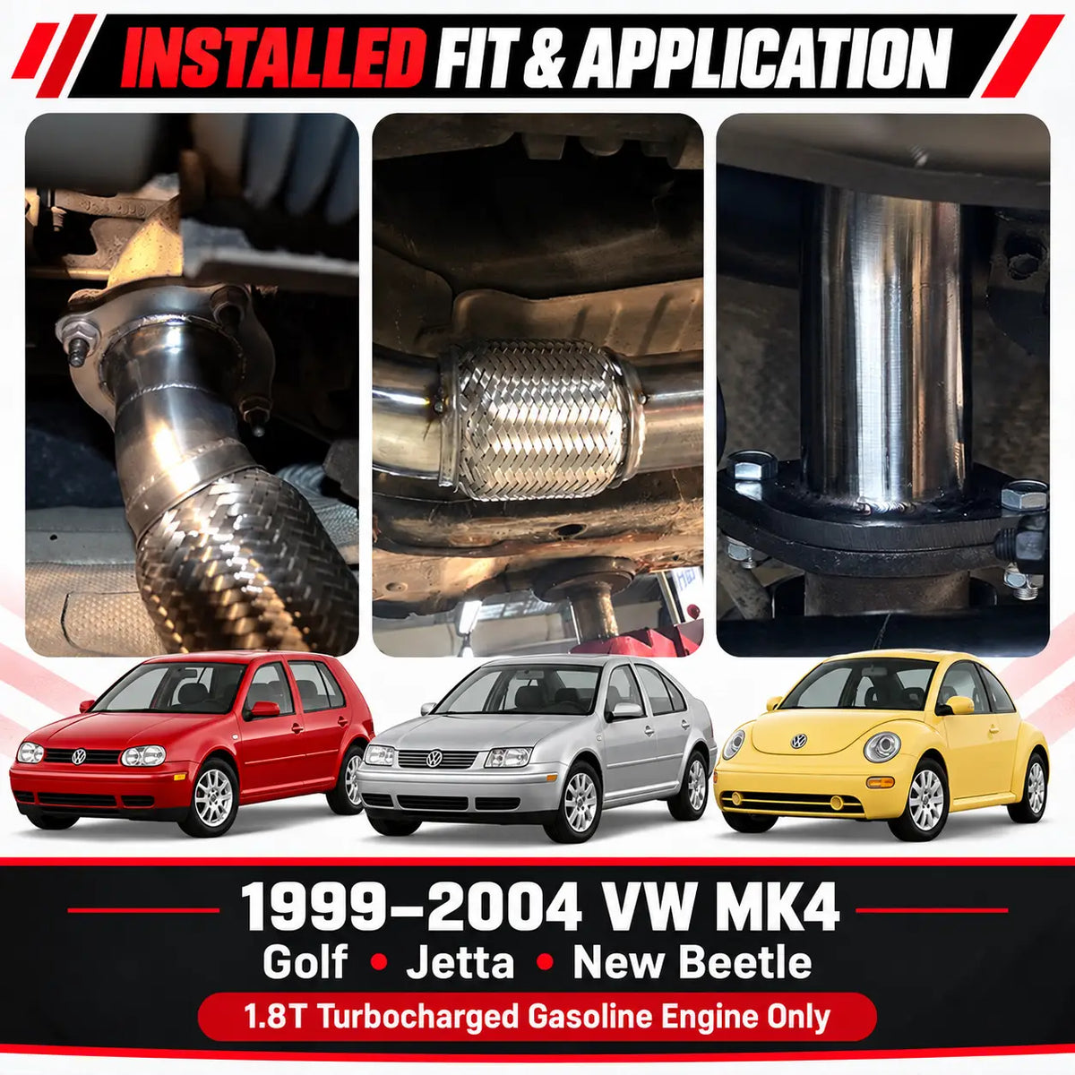 Tubo de escape turbo de 3 pulgadas para Volkswagen VW MK4 Golf/Jetta/Beetle 1.8L 1999-2004