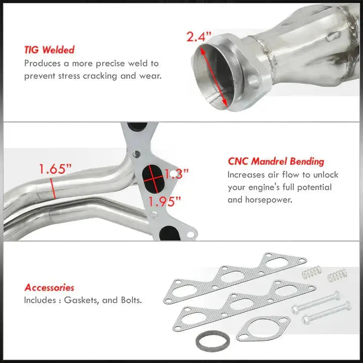 Exhaust Header for 1991-1999 Mitsubishi 3000GT Stealth DOHC V6 Maximizer Steel 3.0L Non-Turbo Flashark