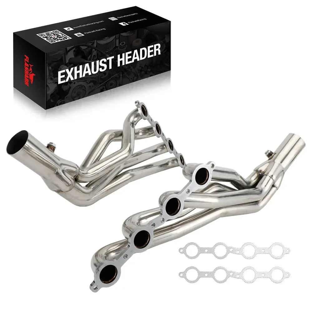 Exhaust Header for 2007-2014 Chevy GMC Sierra 1500/2500/3500 4.8L 5.3L 6.0L 6.2L 2WD & 4WD Flashark