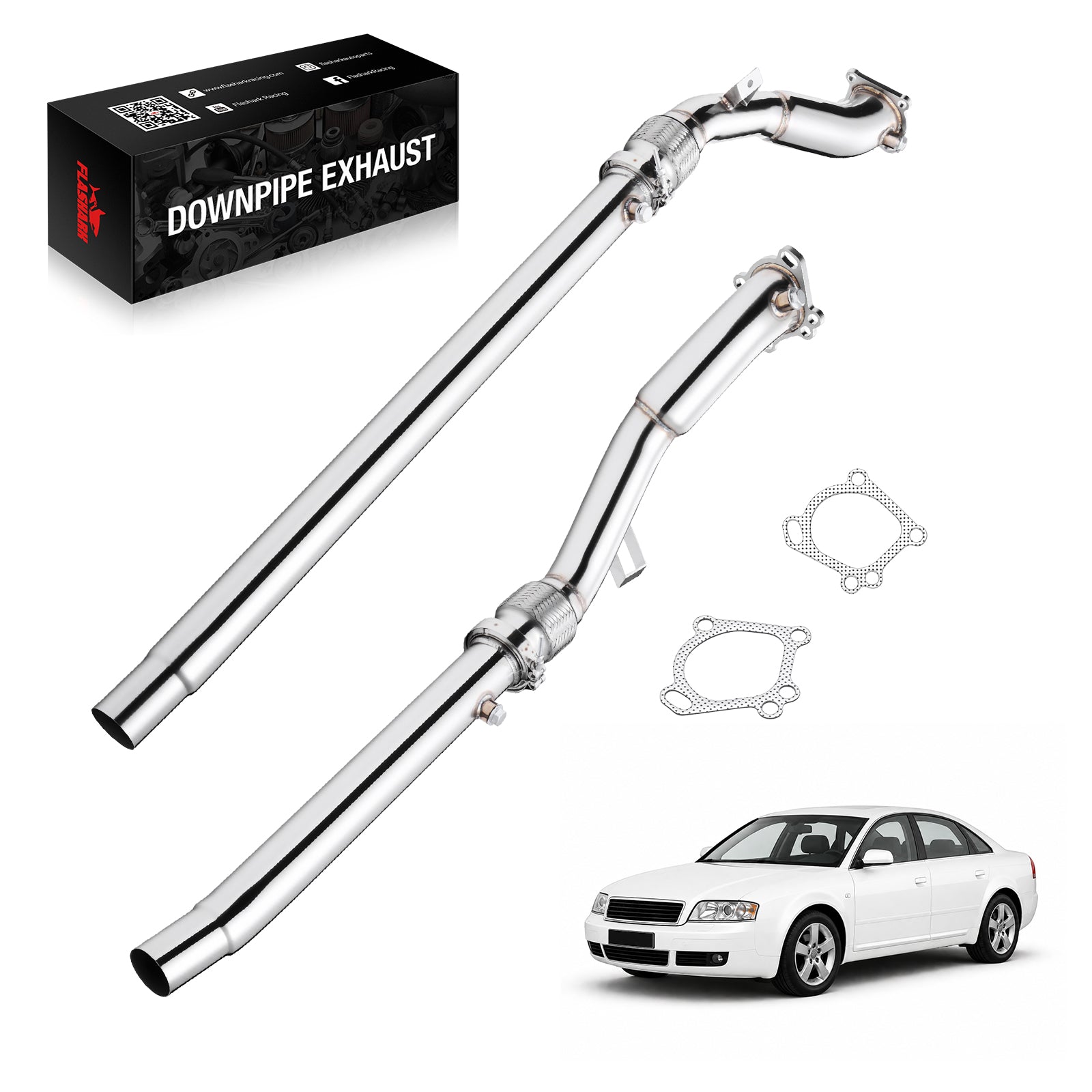 Catless Downpipe Exhaust for 1997-2005 K04/RS6 Fits Audi S4 B5 A6/Allroad C5 2.7T Bi Turbo 3-2.5 Inches