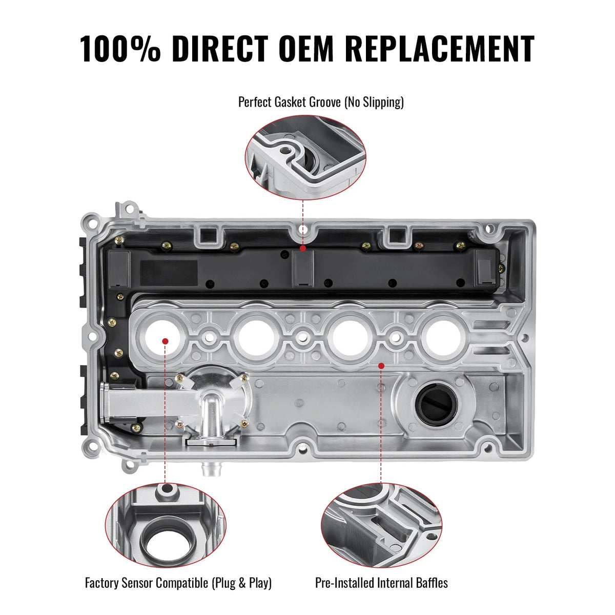 Flashark Aluminum Valve Cover Kit with Gasket & Bolts for 2011–2016 Chevy Cruze 1.8L Flashark