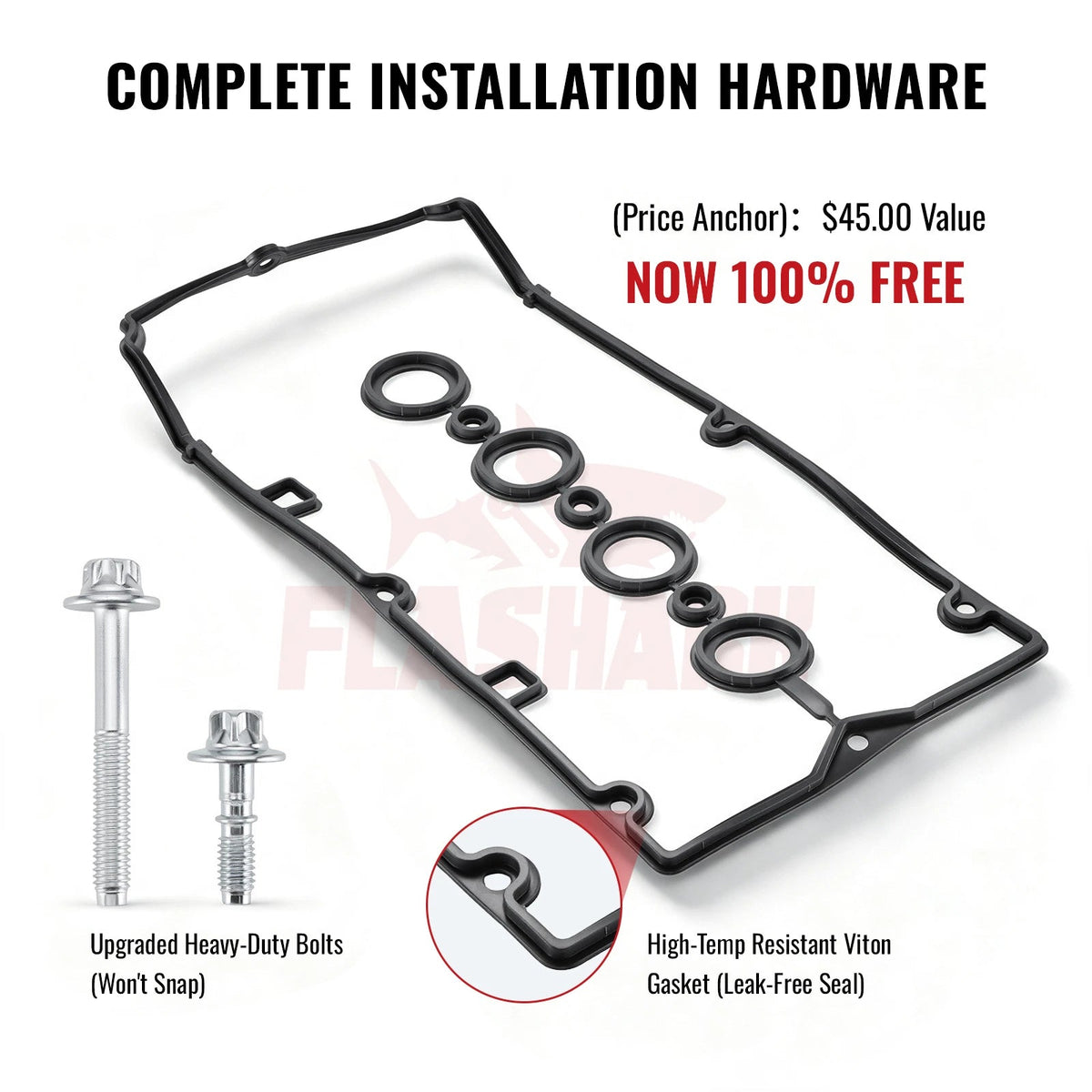 Flashark Aluminum Valve Cover Kit with Gasket & Bolts for 2011–2016 Chevy Cruze 1.8L Flashark